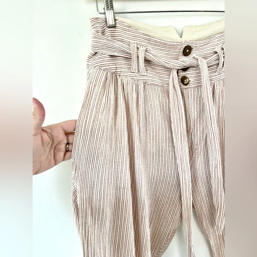 Free People Rumors Yarn Dye Harem Pants In Natural Slouchy‎ Cotton Size 6